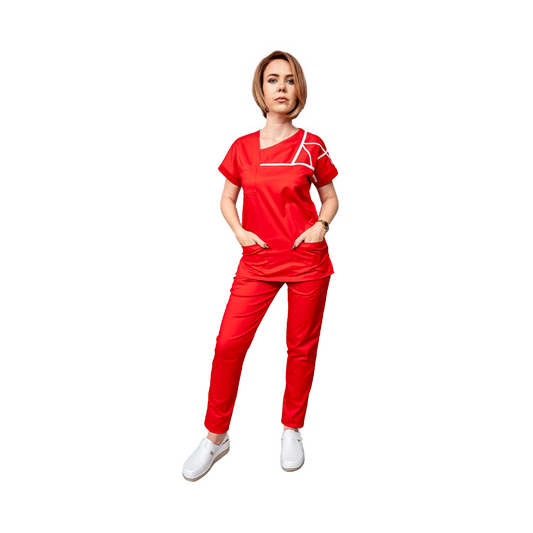 banner colectia de costume medicale x-line, culoare rosu