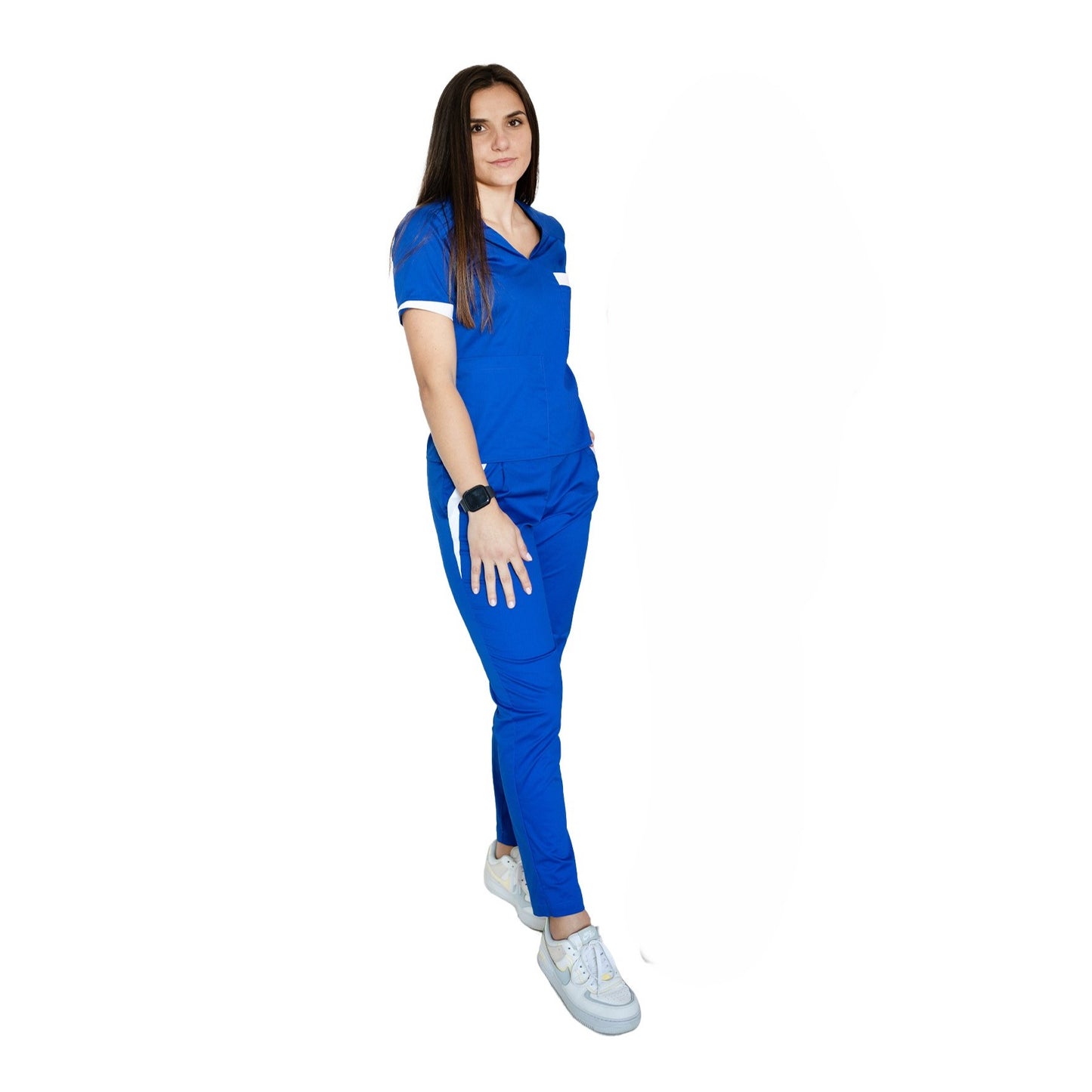 costum medical albastru royal cambrat